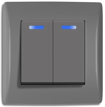 BSEED Lichtschalter mit Steckklemme 2 Fach 1 Weg, PC Rahmen Doppel Lichtschalter Unterputz mit LED Kontrollleuchte, Taster Schalter Unterputz, Wandschalter Light Switch für Wohnzimmer, Büro -Grau