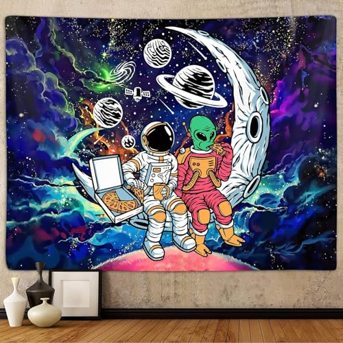 Tokusyou Astronauten Außerirdische Wandteppich Wandbehang Lustig Weltraum Trippy Galaxie Tapisserie Wandtuch Dekoration Aesthetic Planet Mond Wandteppiche für Wohnzimmer Schlafzimmer, 95×73cm