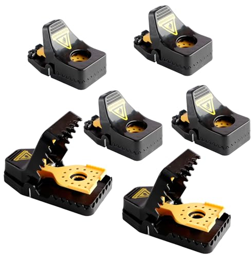 Mausefalle,6 Stück Rattenfalle Zwei große und Vier kleine，Profi Mäusefalle Mit Abnehmbarer Köderabdeckung Schlagfalle Wiederverwendbar Schlagfallen für Haus,Küche,Garten,Lagerhaus für Maus, Ratte