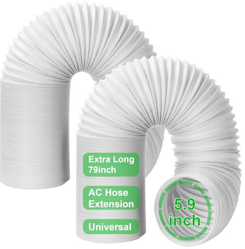 2 Pack Portable Air Conditioner Vent Hose, Universal Flexible AC Pipe Hose with 5.9'' Diameter, Anti-Clockwise Thread, Length up to 79''