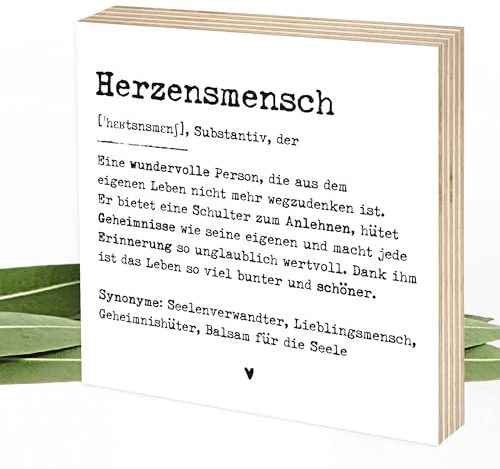 Wunderpixel® Holzbild Definition Herzensmensch - ER - 15x15x2cm zum Hinstellen/Aufhängen, echter Fotodruck mit Spruch auf Holz - schwarz-weißes Wand-Bild Aufsteller Geschenk-Idee