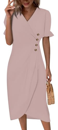Generic Robe Cérémonie Fille Bohème Cocktail Grande Taille Portefeuille Femme Mariage D'Été Soirée Chic Et Élégant Chemisier Rose M