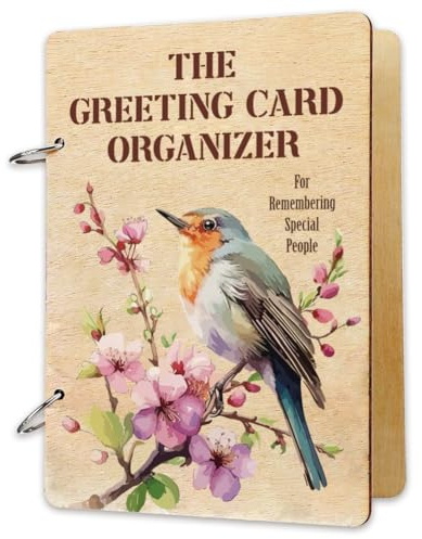 SUPERDANT Grußkarten Organizer zum Jahrestag und Muttertag Grußkarten Binder aus Holz Grußkartenalbum Halter Buch Blumen und Vögel Urlaubskarten Besondere Hochzeitskarte Beginn der Laufzeit