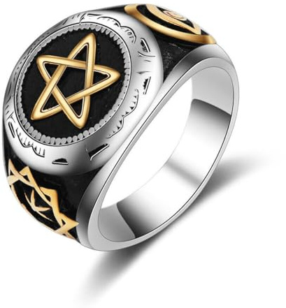 Hokech Herrenpersönlichkeit Vintage Manse Edelstahl Illuminati Satanic Pagan Pentagramm Ring Größe 7-12