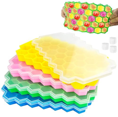 Gentpovth 4 Pièces 37 Compartiments Bac à Glaçons en Silicone, Moule à Glaçons avec Couvercle, encombrant et empilable, Sans BPA, Démouler Rapide, pour Cocktail,CongéLateur,Glaces,Boissons