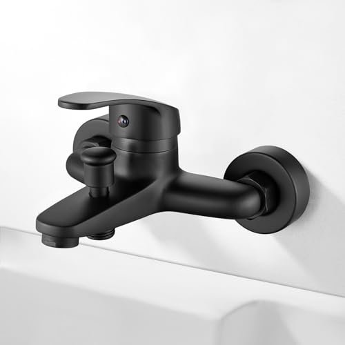 Rehomthy Mitigeur Monocommande Bain Douche Noir, Robinet Baignoire Mural, Robinet Douche Mitigeur Baignoire, Raccord Fileté pour Flexible en 1/2