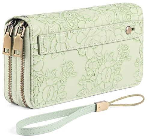 GAEKEAO Geldbörse Damen Gross, Portemonnaie Damen Veganes Leder Doppel Reißverschluss Kreditkartenetui, RFID Schutz Clutch Geldbeutel Damen Groß, mit Viel Kartenfächer Wallet, Portmonee für Frauen