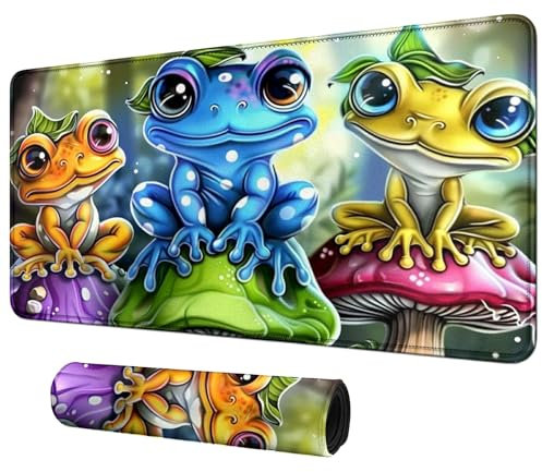 BFDHGQZC Niedliche Frösche Pilze für MTG & TCG Playmat Mauspad, 61 x 35,6 cm, Spielmatte für MTG/RPG/CCG Sammelkartenspiel, Spielmatten, Tischmatte, perfekt für Kartenspiele, Videospiele, Computer,