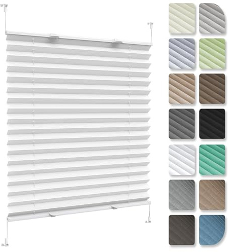 Faltrollo, Sichtschutz Plissee Klemmfix Rollos 68 x 100 cm, Nach Maß Qualität Ohne Bohren, Rollos Thermo Plissee Jalousien, Jalousie Easyfix Faltrollo, für Fenster & Tür, Weiß