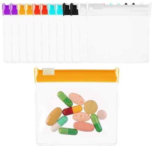 YUXIANLB 12 Pieces Zippered Pill Pouch Reusable Pill Pouch Bags Pill Bags for Travel Medicine Pouches with Slide Lock Pill Pouches Clear Plastic Portable Pill Baggies for Pills Small Items Storage