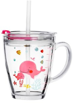 Dvagoent 350ml Bicchiere con Cannuccia Tazza Colazione, Tazza da Latte, con Coperchio, Cannuccia, Pennello per Cannuccia (Balena)