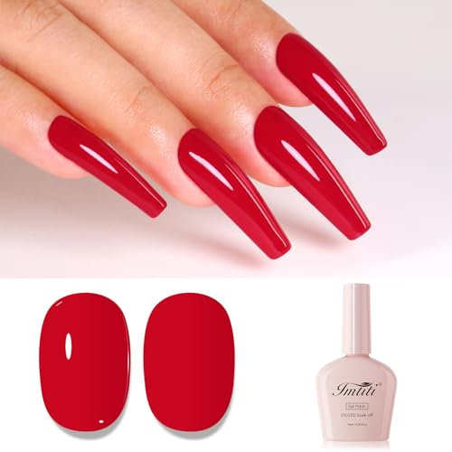 Imtiti Red Gel Nail Polish, Bright Red Gel Polish High Gloss Soak Off UV LED Nail Gel Polish Autumn Winter Gel Polish Nail Art Manicure Salon Design Gel Nail Set 10ML