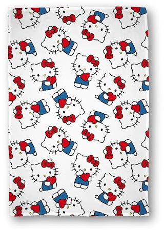 Coperta in pile con licenza ufficiale Hello Kitty, design Heartheld, super morbida e calda, perfetta per camere da letto, campeggio e pigiama party, dimensioni 100 x 150 cm, colore bianco