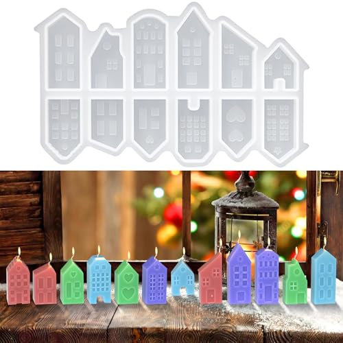 Silikonformen Gießformen Häuser,12 Stück Silikonform Ostern,Mini Silikonform Haus,Silikon Gießform Weihnachten,3D Silikonform Haus Silikonform,Silikonform Weihnachten Haus für Ramadan,Ostern