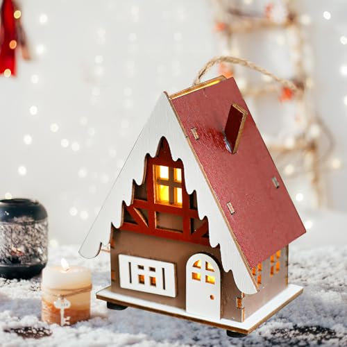 Weihnachtsdeko Holz Haus mit LED Leucht Beleuchtet,DIY Weihnachtsdorf Häuser Winterdorf Weihnachtlicher Zierschmuck Tischdeko Miniatur Haus Deko Weihnachtsartikel Weihnachtsschmuck (04)