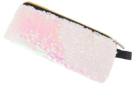 LIFKOME Handheld Pen Pouch Makeup Bundle Pencil Bags Double Sided Toiletry Bag Sequin Pencil Case Glitter Cosmetic Bag Sequins Portable Double Color Brush Pencil Case Pink Sequins Handbag