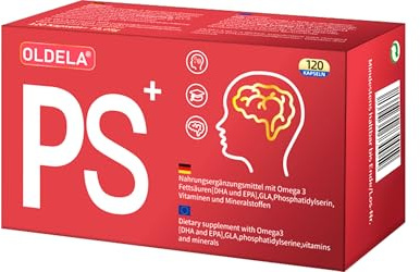 OLDELA PS|Gedächtnis + Konzentration|FOKUS|DHA|Phosphatidylserin|in Deutschland produziert|phosphatidylserine|omega 3|Vitamin B1 B6 GLA Magnesium Zink&Mangan|120 Kapseln
