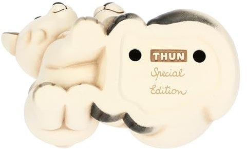 THUN, Volpe Bianca Perla con la sua Mamma in Ceramica di Alta Qualità, Versione Grande, Collezione Inverno Incantato, Statuine da Collezione, Idea Regalo per Natale, 12,9 x 9,9 x 11,6 cm