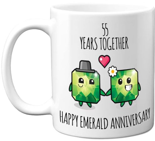 Stuff4 55th Anniversary Mug Gift for Men Women - 55 Years Together - Happy Emerald Anniversary Wedding for Husband Wife Mum Dad Nan Grandad, 11oz Ceramic Coffee Mugs Gifts
