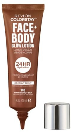 Revlon ColorStay Face & Body Glow Lotion – Hydrating Bronzer with Coconut Scent, Radiant Luminising Finish, 24-Hour Hydration, In My Bronze Era