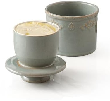 HOME DECOR Beurrier Crock avec glaçage réactif, beurrier français avec ligne d'eau, récipient à beurre pour la fraîcheur et l'étalement, vert turquoise