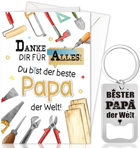 DPKOW Nützliche Geschenk Männer Papa Vatertagsgeschenk, Karte Papa Schlüsselanhänger Flaschenöffner Geburtstagsgeschenk Papa Bester Geschenk Karte Vatertag Männertag Geschenk Gadget Weihnachten