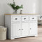 Gecheer Buffet BODO Blanc et Marron 115,5x44x80 cm Bois Massif de pin, Meuble de Rangement avec 3 Tiroirs, Compartiment et Portes, Commode avec Étagères Armoire Latérale de Cuisine Salon