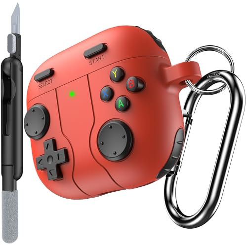 RFUNGUANGO Gaming Case for AirPods 4 Cover Shockproof Protective Silicone Case with Cleaning Pen and Keychain Accessory for Apple Airpods 4th Generation-Red