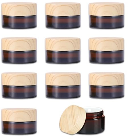 Lot de 10 pots à crème vides en verre ambré - 5 ml - Avec couvercle et doublure - Pour cosmétiques, crèmes, lotions, huiles essentielles