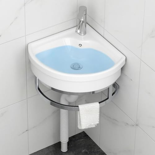 Kleines Aufsatzwaschbecken für Badezimmer, Eckwaschbecken zur Wandmontage, weißes Keramik-Miniwaschbecken mit Handtuchhalter und Überlauf, für Küche, Badezimmer, Restaurant, Bauernhaus, Wäscherei(26x2