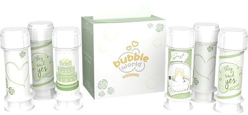Bubble World - Wedding Natura - Bolle di Sapone Matrimonio 6 x 60 ml - Tubetti Bianchi con Soffiatore Integrato - Gadget Bomboniera Segnaposto Nozze Eleganti - Made in Italy