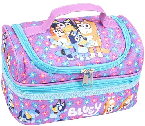 Bluey - Bolsa de almuerzo escolar para niños - Bolsa de aperitivos con múltiples compartimentos para niñas y niños - Aislamiento térmico y gran capacidad - Morado