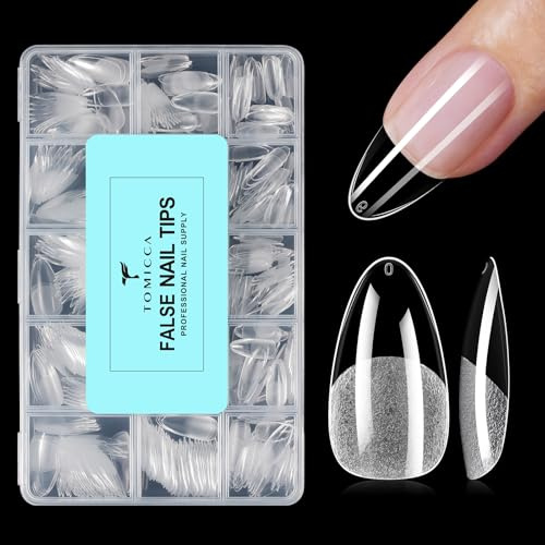 TOMICCA 510 Pièces Amande Moyenne Capsule Americaine Ongle 15 Tailles | Ultra-Mat Capsules Ongles, Faux Ongles Couverture Totale Tips pour Extensions d’Ongles Manucure & DIY à la Maison