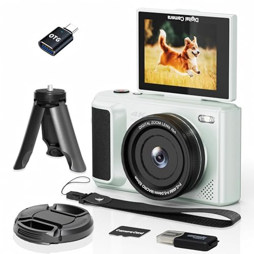 ARNSSIEN Digital Camera 4k, 180° Flip Screen, 16X Zoom,2.8 Screen,white | compact digital camera with Easy Carry Design, 1500mAh Battery for 2-Hour Recording, TF Card Included，Teens & Young Users，Y1