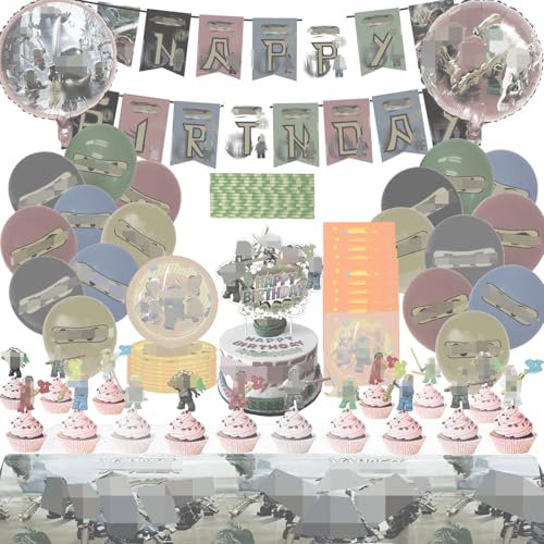 Ensemble de décoration d'anniversaire pour garçons, 102 pièces de décorations d'anniversaire pour enfants, Bannières, Assiettes, Nappes, serviettes en papier, Ballons, Décorations pour cupcakes