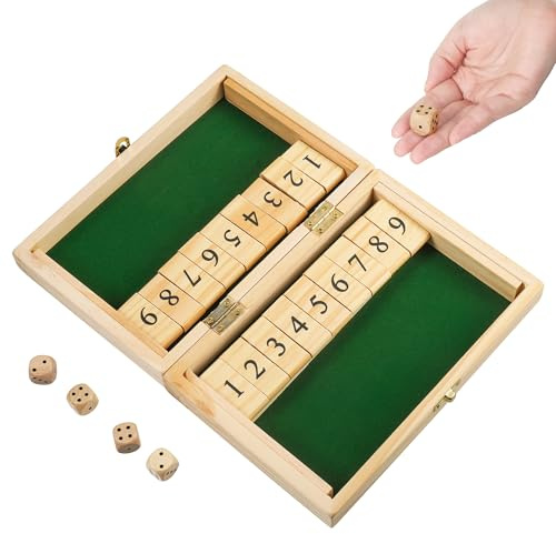 Fentar Würfelspiel Holz, Bildungs Shut The Box 2 Spieler, Hochwertig Holz Spiele, Bunt Tabletop Taktikspiel mit 4 Würfel, Würfelspiele für Erwachsene & Kind, Mathe Klappbrett Spiel für Familie