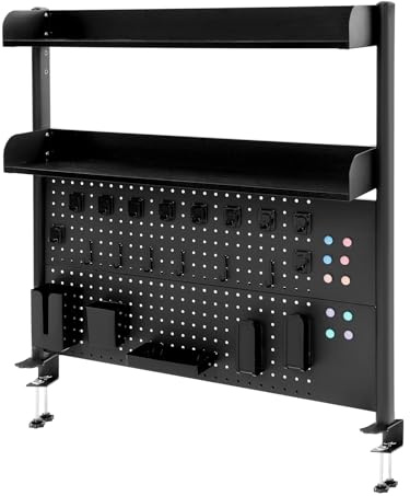 QIERF Klemmbare Schreibtisch Organizer Clip-on-Schreibtischregal, 2-Ebenen Büro Computer Schreibtisch Zubehör Organizer, 7.5kg Tragfähigkeit pro Ebene für Büro und Zuhause (Schwarz, 100 * 95cm)
