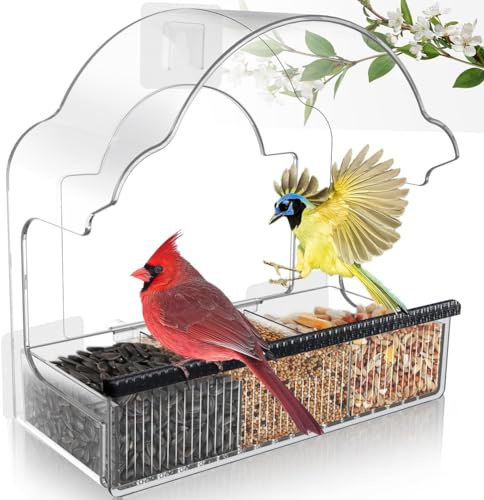 Puthernm Window Bird Feeders for Outside,Clear Bird Window Feeder with 3 Strong Adhesive Sheets, Transparent Acrylic Bird House A