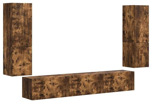 ULUYYUC TV-Schrankset 4-teilig Geräucherte Eiche Holzwerkstoff 30 x 31 x 60 cm Modernes Wandboard mit 4 Türen und 1 Regal platzsparend für Wohnzimmer Gaming-Zone und Schlafzimmer