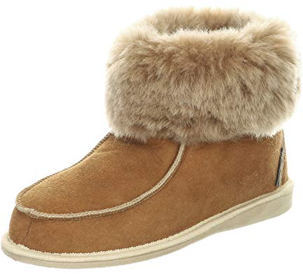Lammfell Hausschuhe ZUGSPITZE Premium Fellschuhe aus 100% Merino Schaffell, Braun, 44 EU