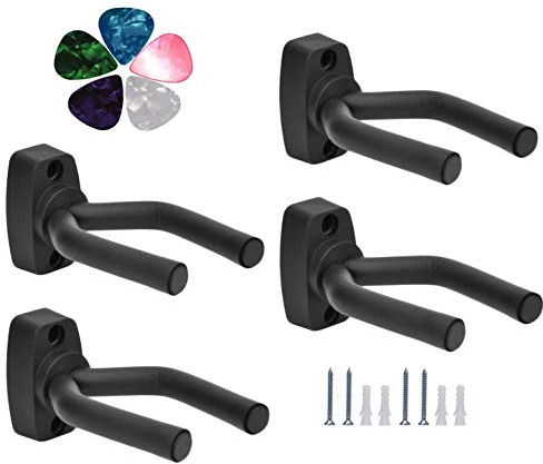 Chitarra Parete Ganci Stand Guitar Supporto Gancio Montaggio a parete Ganci Appendi Titolare per Chitarra Elettrica Basso Elettrico Ukulele Violino (4 pack 5 plettro)