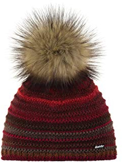 Eisbär Damen Strickmütze Mikata Lux MÜ, rotbraun-h.braun, One Size, 30620 - Wintermütze mit Kunstfell Bommel, mit atmungsaktiven und wärmenden Innenfleece, perfekt für Kopfumfang 56-58 cm