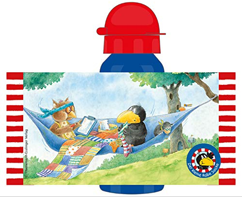 Der kleine Rabe Socke Trinkflasche Flasche Wasserflasche aus Aluminium 400 ml Blau Rot