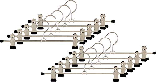 MAWA Kleiderbügel mit Clips, Set aus 10 platzsparenden Bügeln mit rutschfesten Clips, perfekt für Hosen und Röcke, mit 360° drehbarem Haken, 30cm, Schwarz