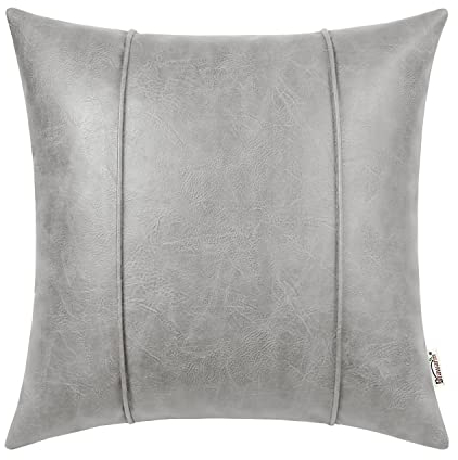 BRAWARM Graue Leder-Kissenbezüge, 45,7 x 45,7 cm, Kunstleder-Kissenbezug mit Paspelierung, handgenähtes Leder-Kissen für Couch, Sofa, Bett, Wohnzimmer, Heimdekoration