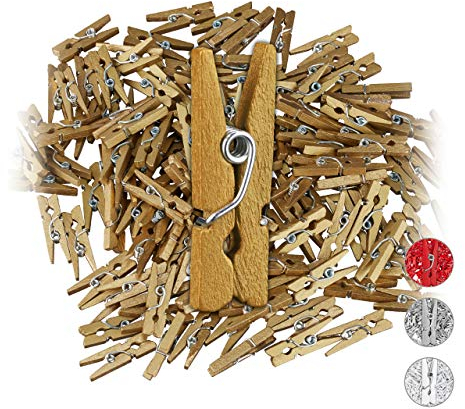 Relaxdays Holzklammern Mini, 144er Set, Hochzeiten, Feiern, Fotos aufhängen, Geschenke verzieren, basteln, DIY, gold