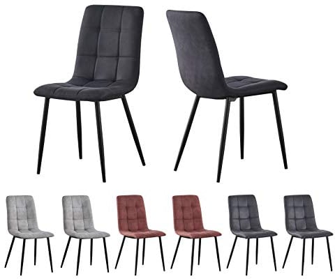 mcc direct Esszimmerstuhl im 2er Set aus Kunstvelourleder mit Metallbeinen Designerstuhl Küchenstuhl Henri (Schwarz)