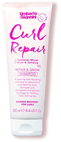 Umberto Giannini Curl Repair Shampoo, Vegan & Cruelty Free Repair & Growth Formel mit Seetang, Weizenkleie & Koffein, 250 ml