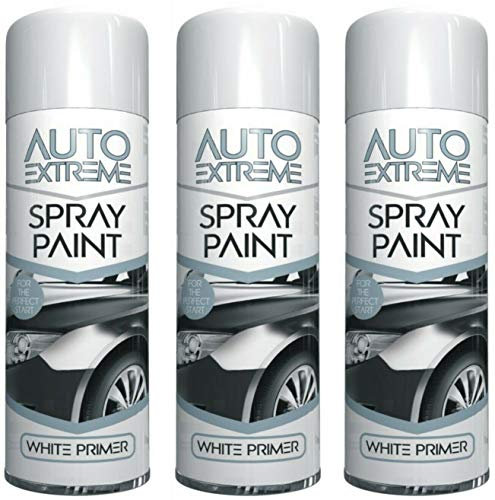 HitlineUK 3 x 250ml White Primer Auto Car Van Spray Paint Petrol Resistant No Crack Paint