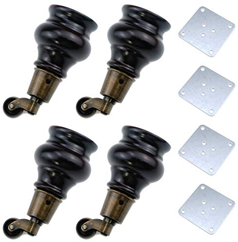 MY MIRONEY 3.94 Height Wooden Furniture Legs Wood Sofa Legs Replacement Round Gourd Wooden Turned Feet with Caster Wheels for Couch Armchair Recliner Dresser Cabinet Ottoman